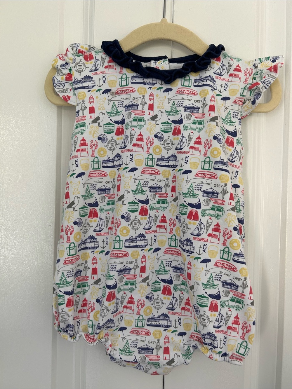 Joy Street Nantucket print baby bubble romper 18-24 months ACK nautical